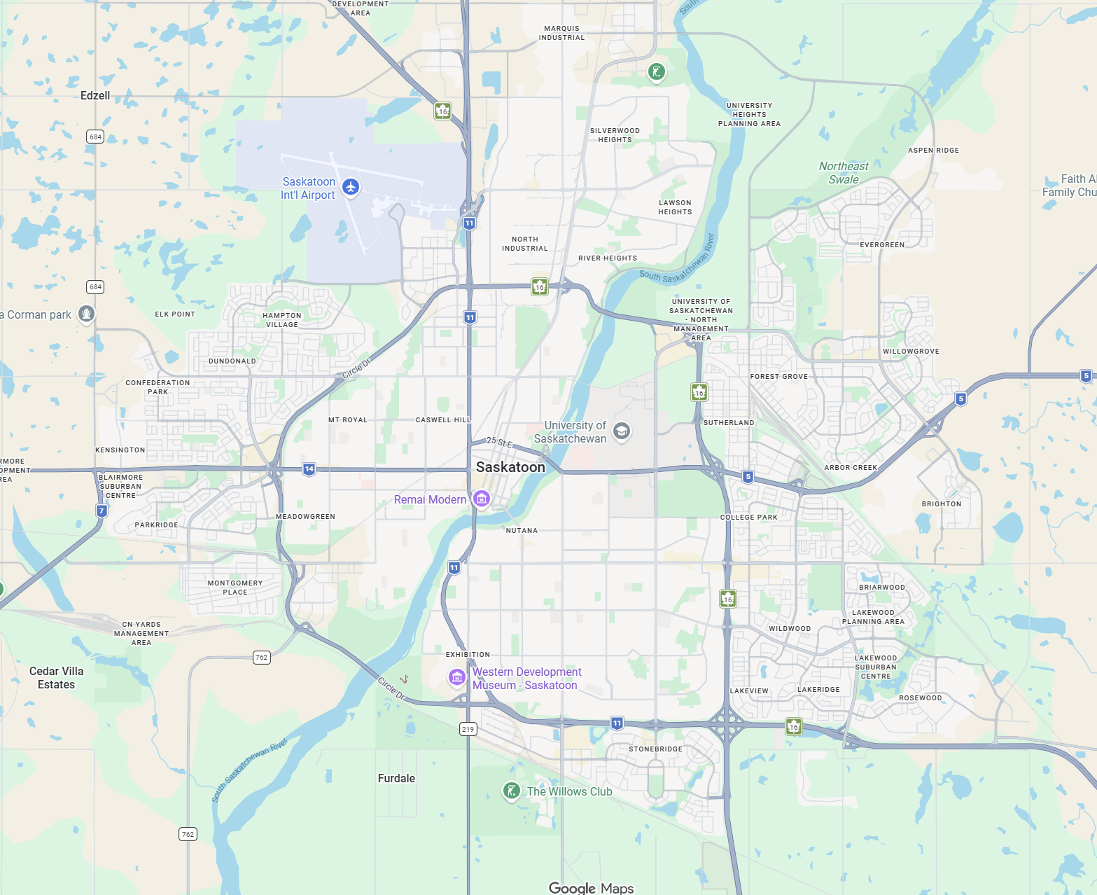 Map of Saskatoon, SK